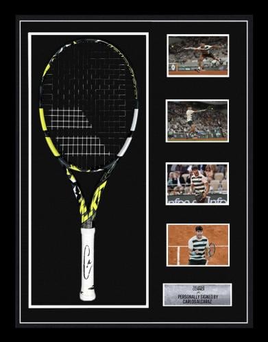FRAMED CARLOS ALCARAZ HAND SIGNED TENNIS RACKET
