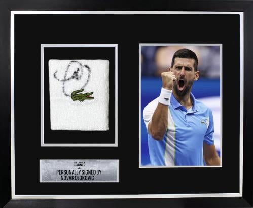 FRAMED NOVAK DJOKOVIC HAND SIGNED LACOSTE WRISTBAN...