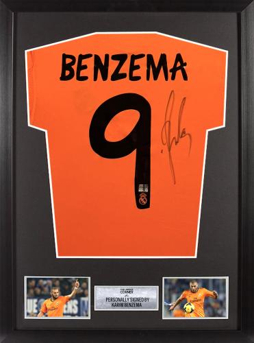 FRAMED KARIM BENZEMA HAND SIGNED REAL MADRID JERSE...