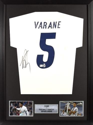 FRAMED RAPHAEL VARANE HAND SIGNED REAL MADRID JERS...