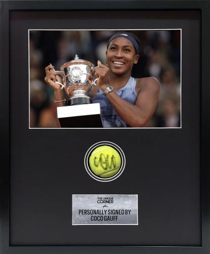 FRAMED COCO GAUFF HAND SIGNED TENNIS BALL