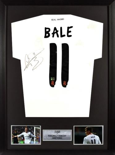 FRAMED GARETH BALE HAND SIGNED REAL MADRID JERSEY