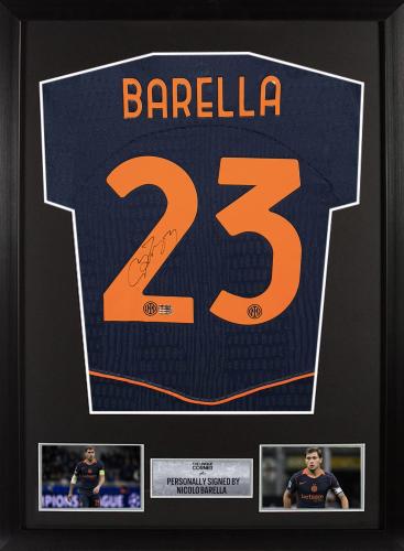 FRAMED NICOLO BARELLA HAND SIGNED INTER MILAN JERS...