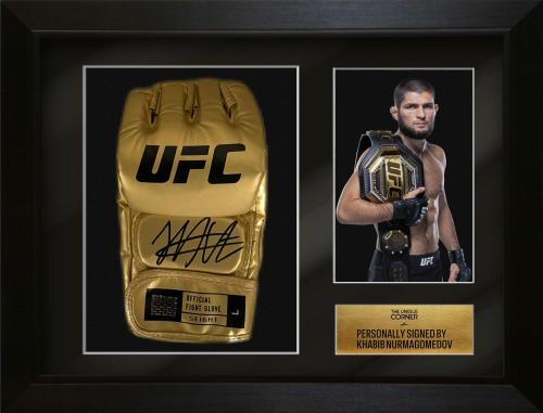 FRAMED KHABIB NURMAGOMEDOV HAND SIGNED UFC GLOVE