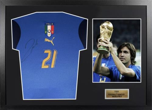 FRAMED ANDREA PIRLO HAND SIGNED ITALY WC JERSEY