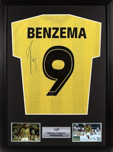 FRAMED KARIM BENZEMA HAND SIGNED JERSEY