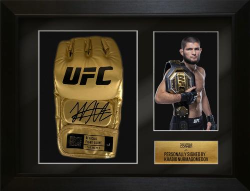 FRAMED KHABIB NURMAGOMEDOV HAND SIGNED UFC GLOVE