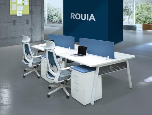 محطة عمل ثنائية بوحدات تخزين لون ابيض مع ازرق - D-...