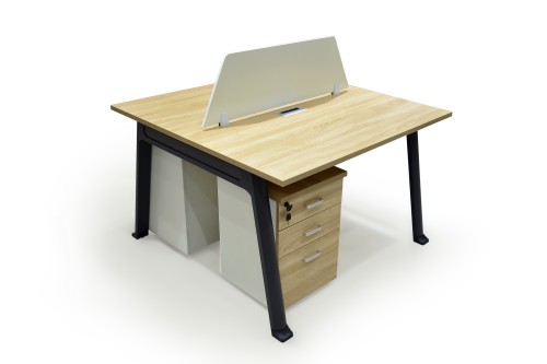 محطة عمل ثنائية بوحدات تخزين لون بيج - RA-WT-02