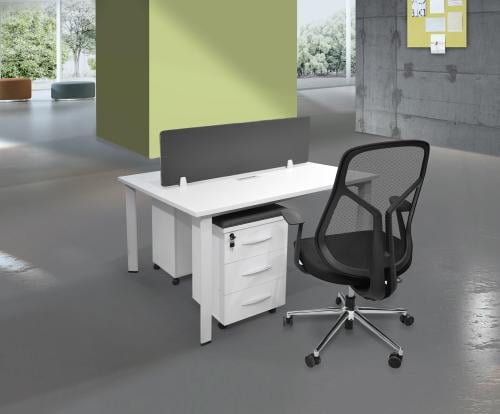 محطة عمل ثنائية بوحدات تخزين لون ابيض مع رمادي - -...