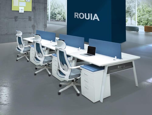 محطة عمل ثنائية بوحدات تخزين لون ابيض مع ازرق - D-...