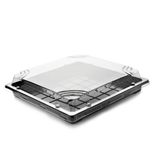 أوعية بلاستيكية طبق مربع أسود + غطاء شفاف 22 × 22...