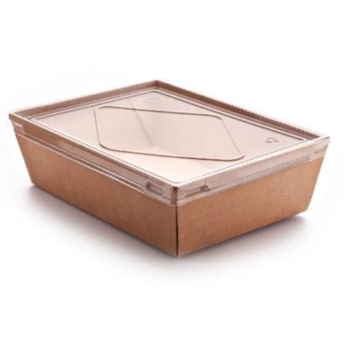 علب ورق كرافت بنى 32 اونز مع غطاء شفاف (15*11*4 سم...