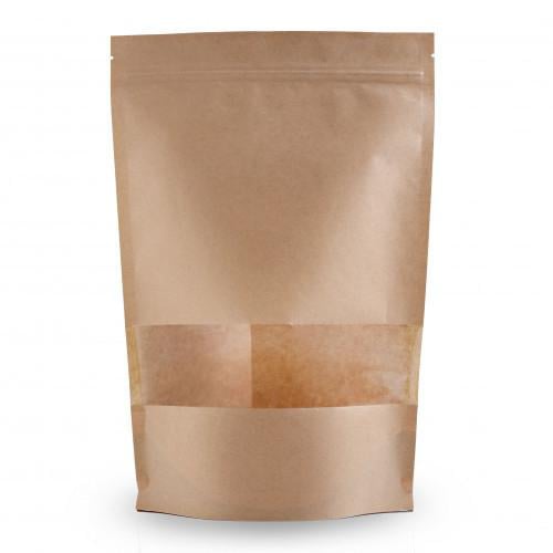 كيس ورق كرافت 250 ملي بقاعدة وسحاب ونافدة شفافة