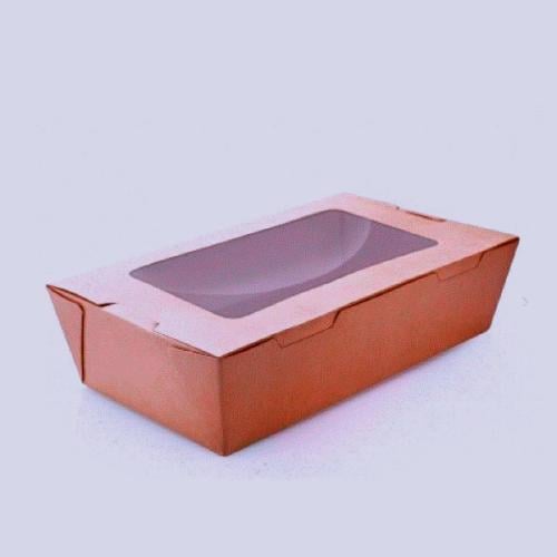 علب ورق كرافت مع غطاء متصل بنافدة شفاف 66 أونز ~(1...