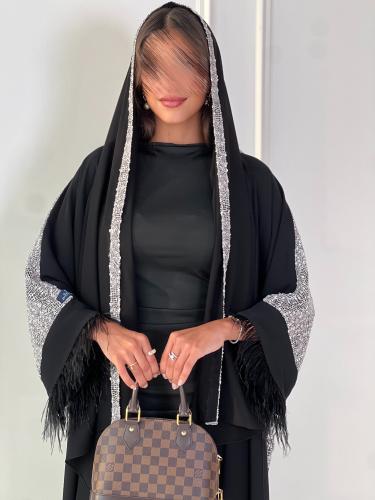 Feather abaya in black