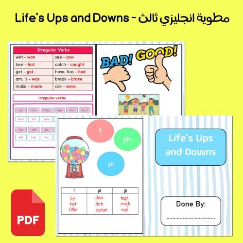 مطوية انجليزي صف ثالث Life's ups and down - الفصل...