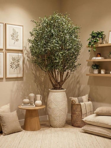 شجرة زيتون صناعية بجذع طبيعي - حوض فايبر فاخر