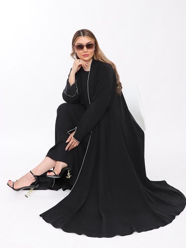 عبايه دبل كلوش قماش مغسول ياباني تحديد تطريز ناعم