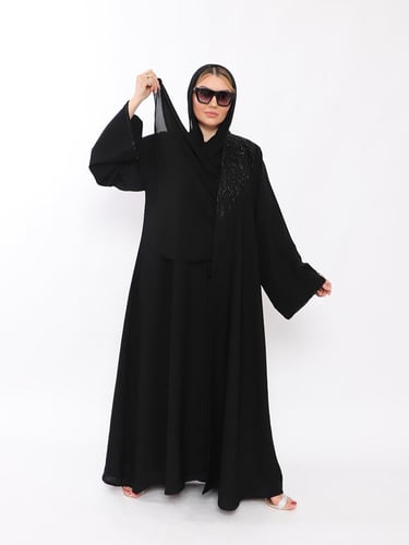 عبايه نص كلوش شك يديوي على الإمام والاكمام قماش ان...