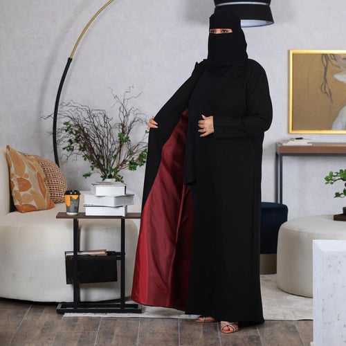 بليزر بطانه عنابي قماش كريب كتان