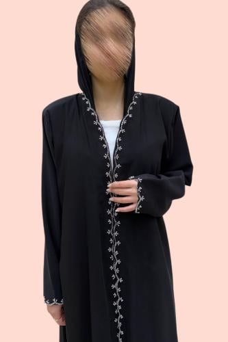 N514عباية نص كلوش بتطريز شك يدوي