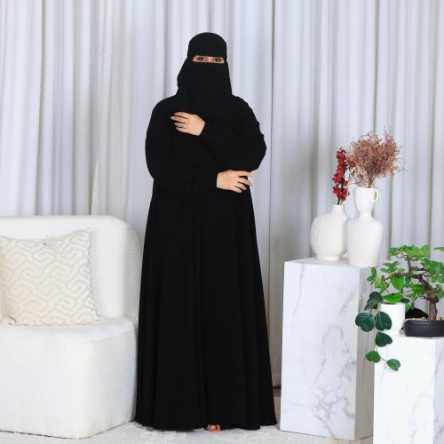 عبايه اي لاين مفتوح زرار وزم بالكم قماش جلاكسي