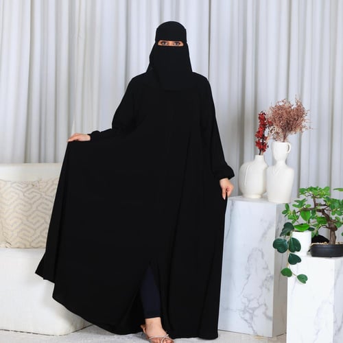 عبايه اي لاين مفتوح زرار وزم بالكم قماش جلاكسي