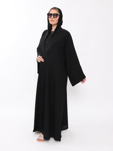 عبايه نص كلوش شك يديوي على الإمام والاكمام قماش ان...