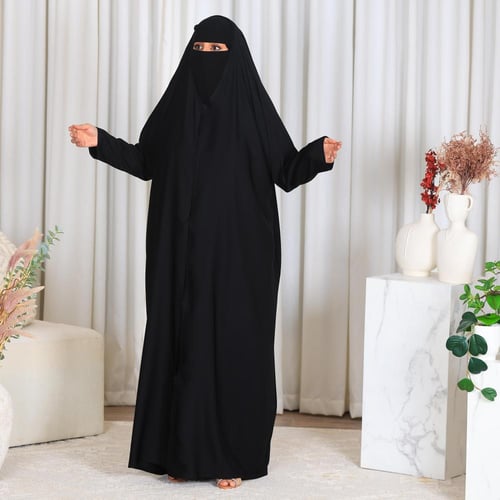 عبايه راس فرنسي مفتوح زرار قماش جلاكسي