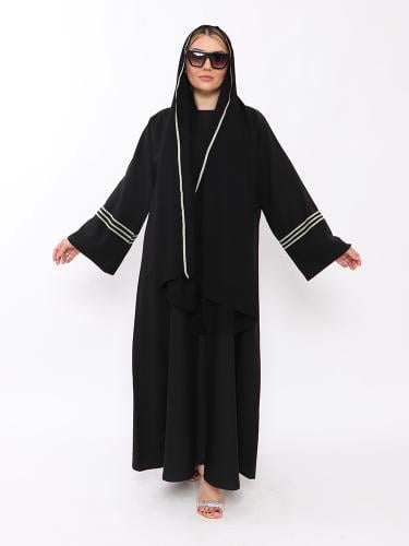 عبايه نصف كلوش كم مربع ٣خط سرفله قماش لنن واقف