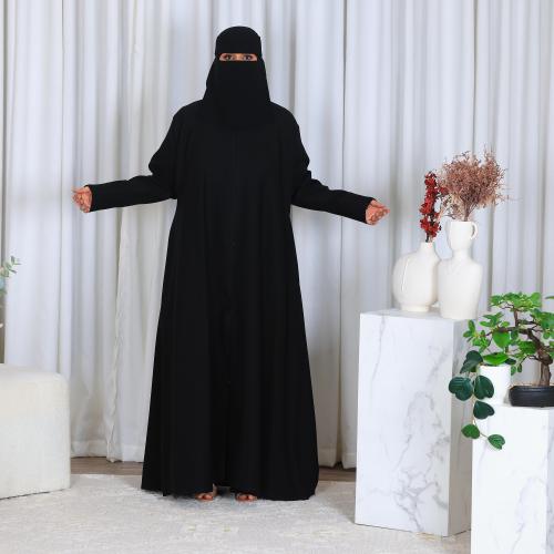 عبايه قصه اي لاين مفتوح زرار قماش كريب كتان