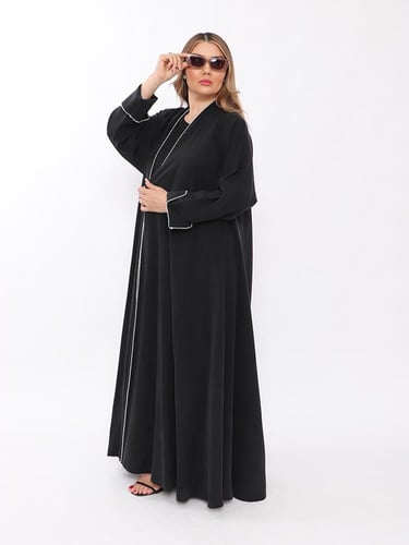 عبايه دبل كلوش قماش مغسول ياباني تحديد تطريز ناعم