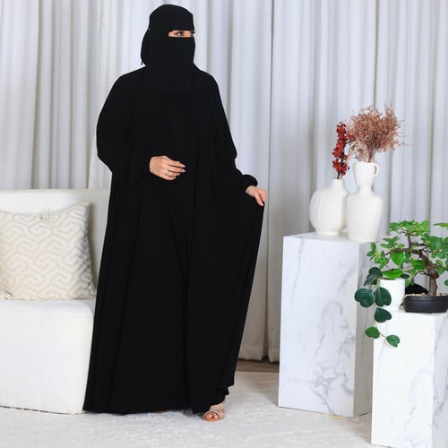 عبايه اي لاين مفتوح زرار وزم بالكم قماش جلاكسي