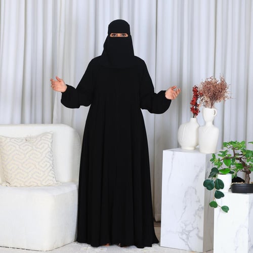 عبايه اي لاين مفتوح زرار وزم بالكم قماش جلاكسي