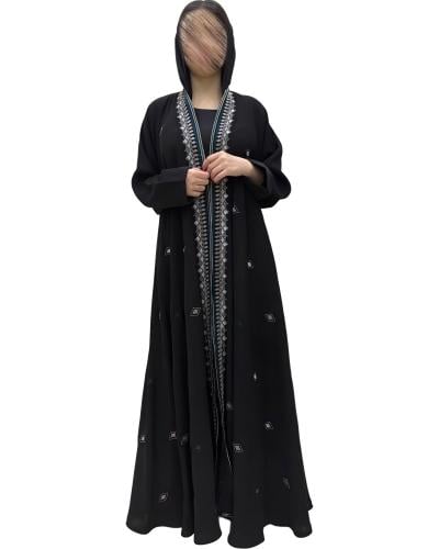 N708-عباية نص كلوش مطرزه
