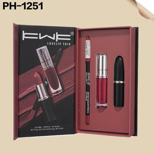 طقم روج ثابت + جلوس شفايف +محدد شفايف KWK PH-1251