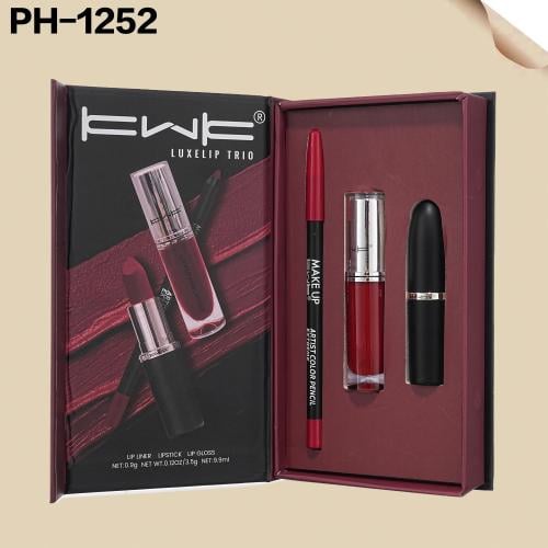 طقم روج ثابت + جلوس شفايف +محدد شفايف KWK PH-1252
