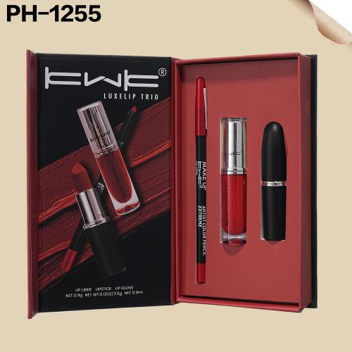 طقم روج ثابت + جلوس شفايف +محدد شفايف KWK PH-1255