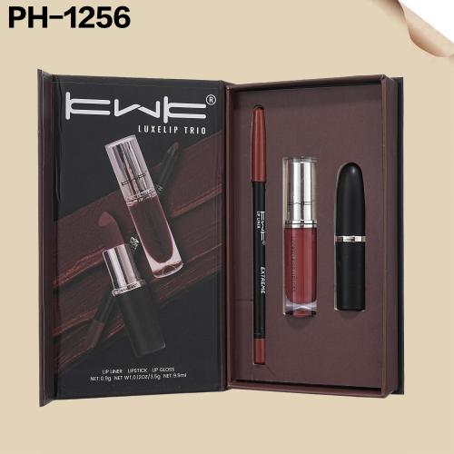 طقم روج ثابت + جلوس شفايف +محدد شفايف KWK PH-1255