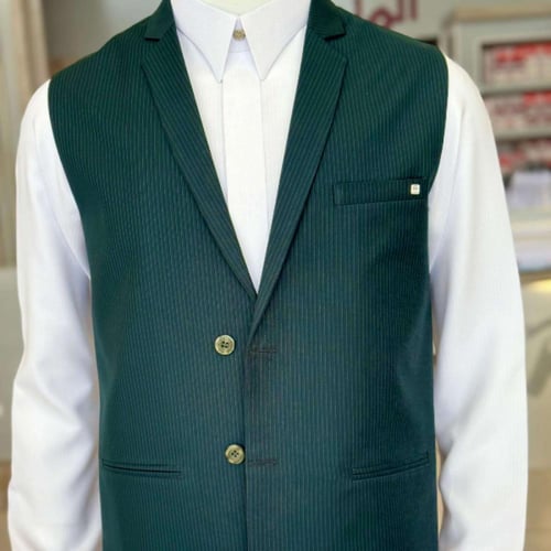 سديري رجالي رسمي لون زيتي غامق مقلم