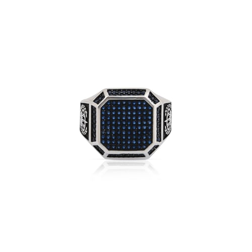 خاتم فضة زلتيت ازرق داكن بنقوش تاج