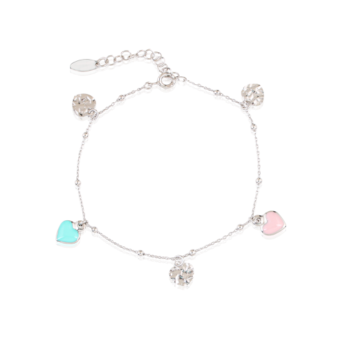 اسورة فضة قلوب فضية وملونة