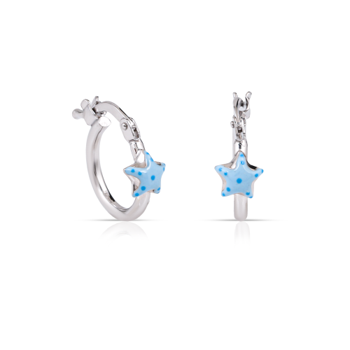 اقراط اطفال فضة نجمة زرقاء قفل مرن