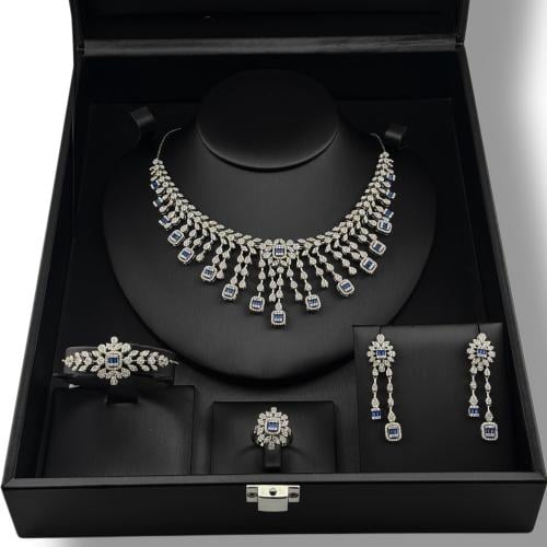 طقم فضة زركون مطعم بأحجار الزفير