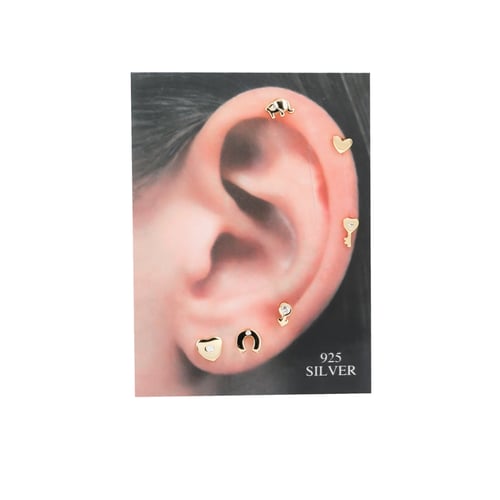 مجموعة اقراط فضة صغيرة ذهبي - فضي