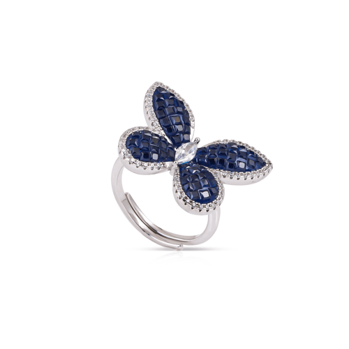 خاتم فراشة كبيرة احجار ملونة