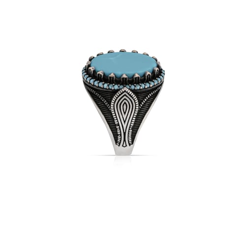 خاتم فضة حجر أونيكس فيروزي