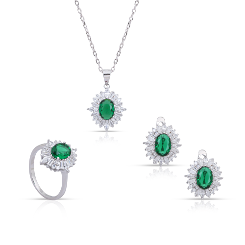 نصف طقم فضة حجر الزمرد