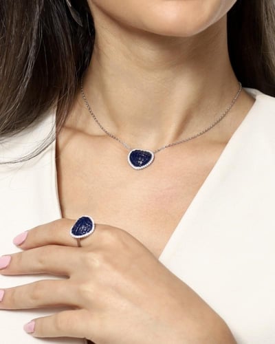 نصف طقم مطعم بأحجار - ازرق